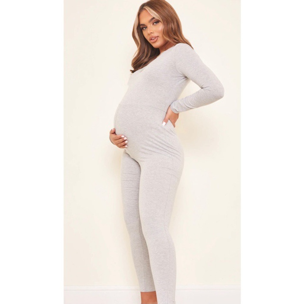 Maternity Grey Seamless Cotton V Neck Jumpsuit